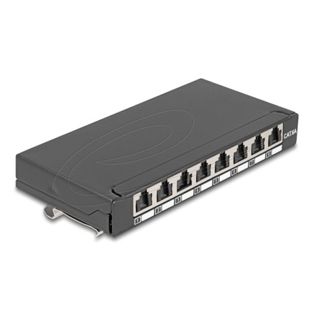Delock - Propojovací panel - mini - montáž na kolejnici DIN, montáž na stenu, desktop - CAT 6a - stínený - RJ-45 X 8 - cerná