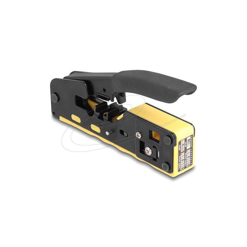 Delock - Lemovací nástroj - pro 6P/8P konektory RJ45/RJ11 cat. 5/6/7 s nožem a odizolovacem - cerná, žlutá