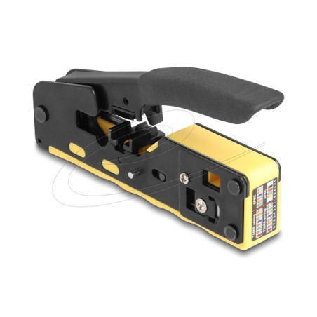 Delock - Lemovací nástroj - pro 6P/8P konektory RJ45/RJ11 cat. 5/6/7 s nožem a odizolovacem - cerná, žlutá