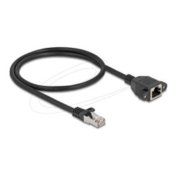 Delock - Sítový prodlužovací kabel - RJ-45 (M) do RJ-45 (F) šroubovací - 50 cm - S/FTP - CAT 6a - neobsahuje halogen, plochý