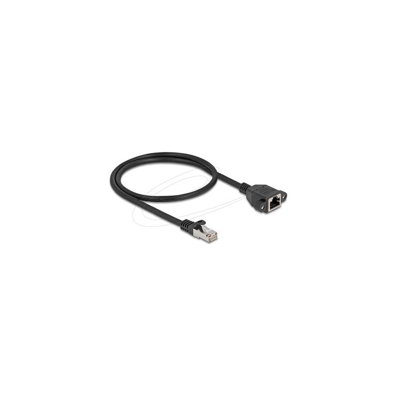 Delock - Sítový prodlužovací kabel - RJ-45 (M) do RJ-45 (F) šroubovací - 50 cm - S/FTP - CAT 6a - neobsahuje halogen, plochý