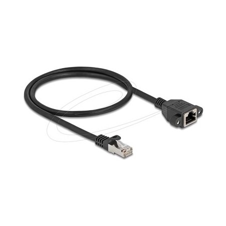 Delock - Sítový prodlužovací kabel - RJ-45 (M) do RJ-45 (F) šroubovací - 50 cm - S/FTP - CAT 6a - neobsahuje halogen, plochý