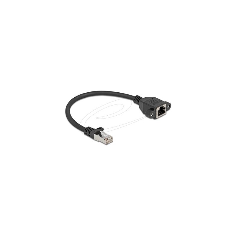 Delock - Sítový prodlužovací kabel - RJ-45 (M) do RJ-45 (F) šroubovací - 25 cm - S/FTP - CAT 6a - neobsahuje halogen, plochý