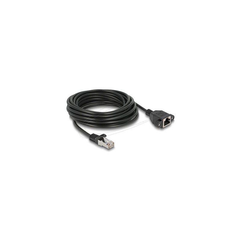 Delock - Sítový prodlužovací kabel - RJ-45 (M) do RJ-45 (F) s maticemi - 5 m - S/FTP - CAT 6 - neobsahuje halogen - cerná