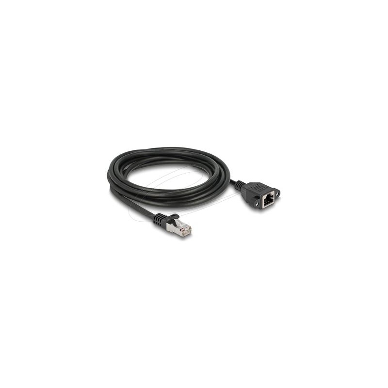 Delock - Sítový prodlužovací kabel - RJ-45 (M) do RJ-45 (F) šroubovací - 2 m - S/FTP - CAT 6a - neobsahuje halogen, plochý