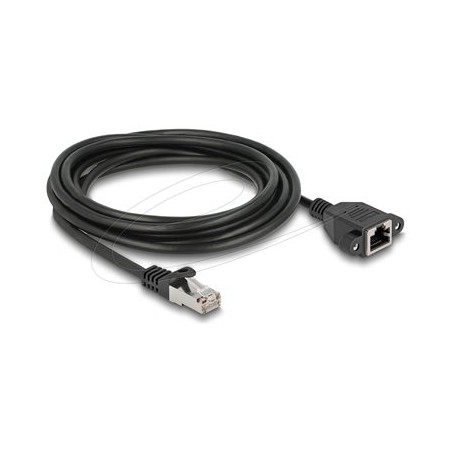 Delock - Sítový prodlužovací kabel - RJ-45 (M) do RJ-45 (F) šroubovací - 2 m - S/FTP - CAT 6a - neobsahuje halogen, plochý