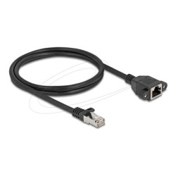 Delock - Sítový prodlužovací kabel - RJ-45 (M) do RJ-45 (F) šroubovací - 1 m - S/FTP - CAT 6a - neobsahuje halogen, plochý