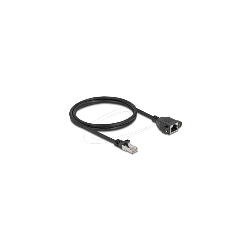 Delock - Sítový prodlužovací kabel - RJ-45 (M) do RJ-45 (F) šroubovací - 1 m - S/FTP - CAT 6a - neobsahuje halogen, plochý