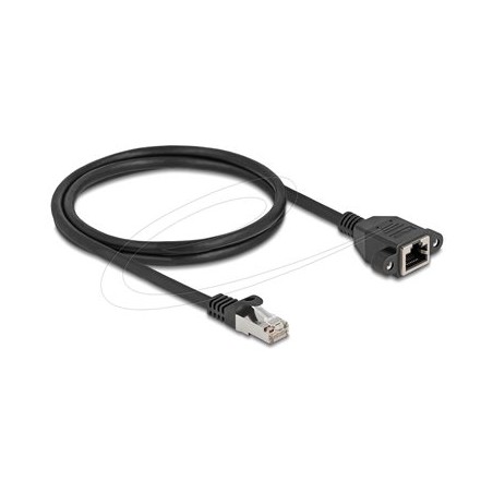 Delock - Sítový prodlužovací kabel - RJ-45 (M) do RJ-45 (F) šroubovací - 1 m - S/FTP - CAT 6a - neobsahuje halogen, plochý