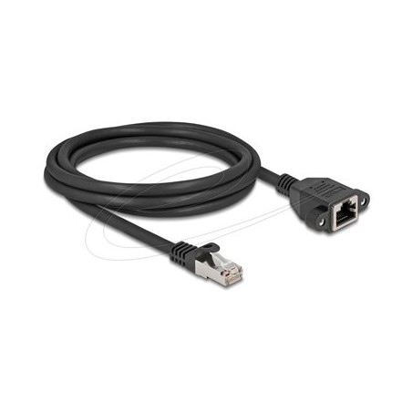 Delock - Sítový prodlužovací kabel - RJ-45 (M) do RJ-45 (F) šroubovací - 3 m - S/FTP - CAT 6a - neobsahuje halogen, plochý