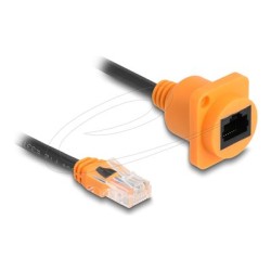 Delock - Sítový prodlužovací kabel - RJ-45 (M) do RJ-45 (F) typ D - 30 cm - 5.5 mm - UTP - CAT 5e - oranžová/cerná 90804