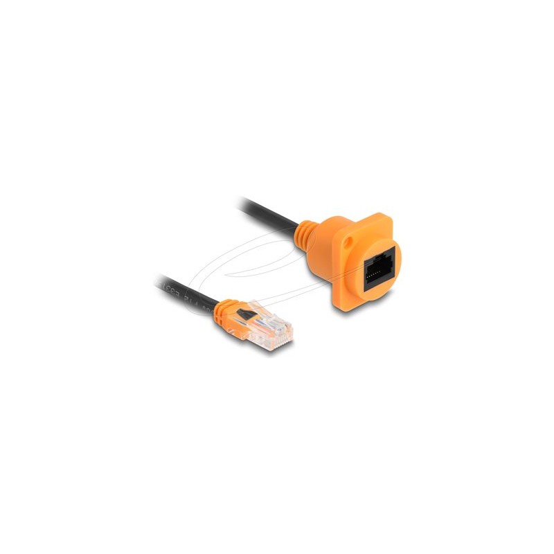 Delock - Sítový prodlužovací kabel - RJ-45 (M) do RJ-45 (F) typ D - 30 cm - 5.5 mm - UTP - CAT 5e - oranžová/cerná 90804