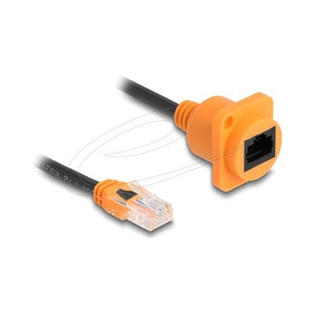 Delock - Sítový prodlužovací kabel - RJ-45 (M) do RJ-45 (F) typ D - 30 cm - 5.5 mm - UTP - CAT 5e - oranžová/cerná 90804