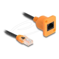 Delock - Sítový prodlužovací kabel - RJ-45 (M) do RJ-45 (F) typ D - 30 cm - 5.5 mm - UTP - CAT 5e - oranžová/cerná 90803