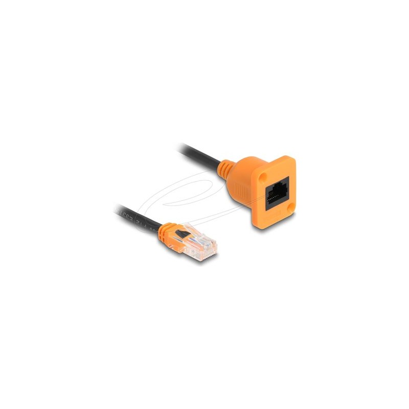Delock - Sítový prodlužovací kabel - RJ-45 (M) do RJ-45 (F) typ D - 30 cm - 5.5 mm - UTP - CAT 5e - oranžová/cerná 90803