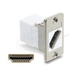Delock - Spojka HDMI - HDMI se zdírkami (female) montáž na panel do HDMI se zdírkami (female) - bílá, stríbrná - podpora 8K60Hz
