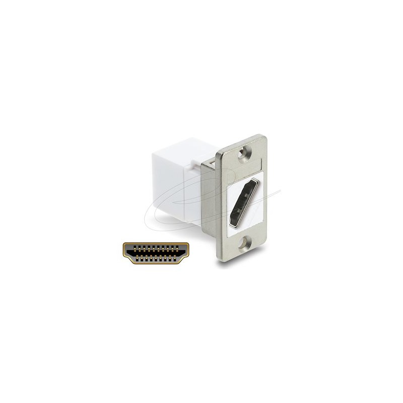 Delock - Spojka HDMI - HDMI se zdírkami (female) montáž na panel do HDMI se zdírkami (female) - bílá, stríbrná - podpora 8K60Hz