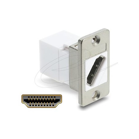 Delock - Spojka HDMI - HDMI se zdírkami (female) montáž na panel do HDMI se zdírkami (female) - bílá, stríbrná - podpora 8K60Hz