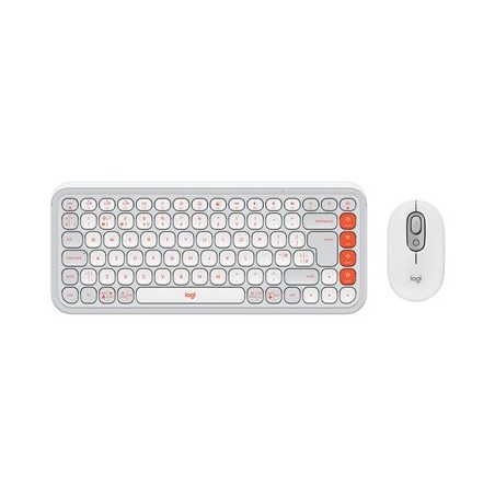 Logitech POP Icon Combo - Klávesnice a sada myši - bezdrátový - Bluetooth LE - QWERTY - britská - bělavá, oranžová