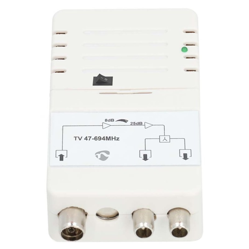 NEDIS zesilovač CATV/ maximální zesílení 25 dB/ 47 - 694 MHz/ 2 výstupy/ konektor IEC/ bílý