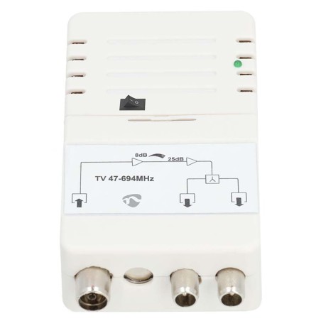 NEDIS zesilovač CATV/ maximální zesílení 25 dB/ 47 - 694 MHz/ 2 výstupy/ konektor IEC/ bílý