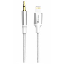 Swissten audio adaptértextile lightning (samec) / 3,5 mm jack (samec) 1,5 m bílý