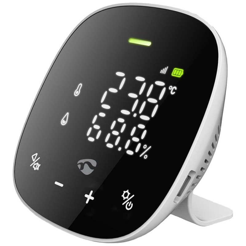 NEDIS Wi-Fi chytrý monitor kvality ovzduší/ včetně displeje/ Oxid uhličitý (CO2)/ teplota/ vlhkost/ Android/ černo-bílý