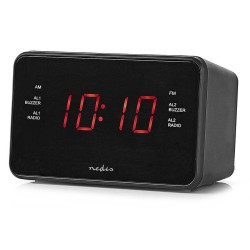 NEDIS digitální budík s rádiem/ LED displej/ 3,5 mm jack/ AM/ FM/ odložené buzení/ časovač vypnutí/ 2 alarmy/ černý