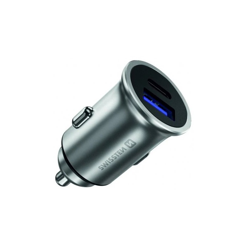 Swissten cl adaptér power delivery usb-c + quick charge 3.0 36w metal stříbrný