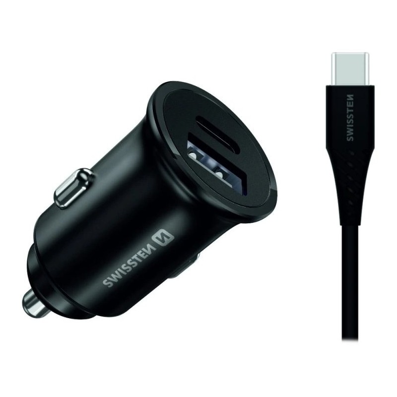 Swissten cl pro samsung super fast charging 35w + kabel usb-c/usb-c 1,2 m black