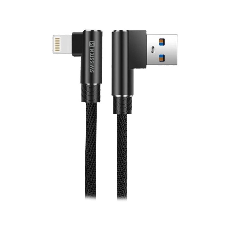 Swissten textilní datový kabel arcade usb / lightning 1,2 m černý