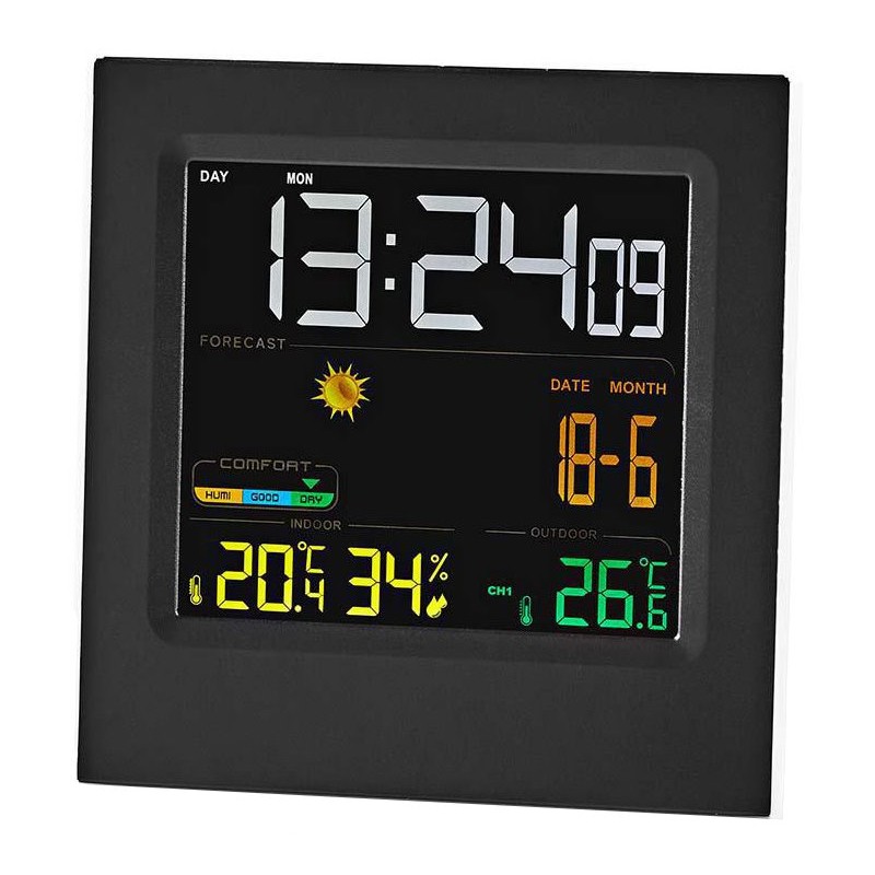 NEDIS meteostanice WEST404B/ vnitřní a venkovní/ digitální/ bezdrátový senzoru počasí/ předpověď počasí/ čas/ LED/ budík