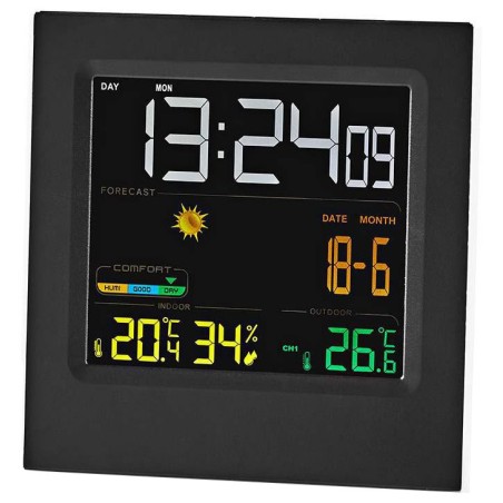 NEDIS meteostanice WEST404B/ vnitřní a venkovní/ digitální/ bezdrátový senzoru počasí/ předpověď počasí/ čas/ LED/ budík