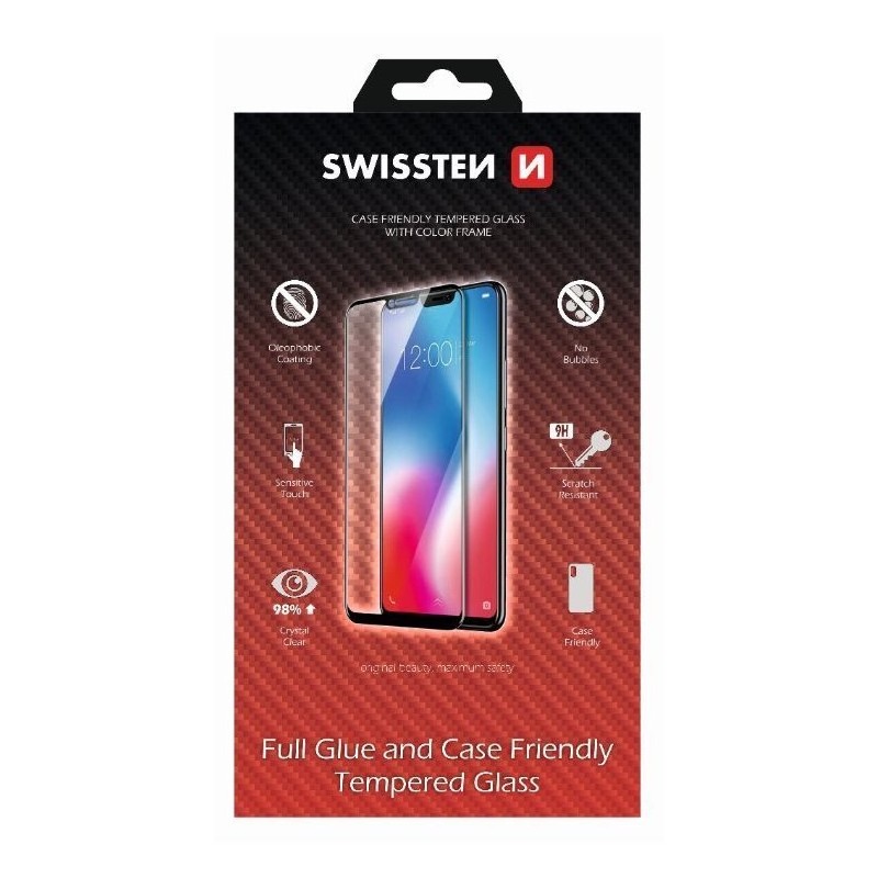 Swissten sklo Full glue, Color Frame, Case Friendly Apple iPhone 15 černé