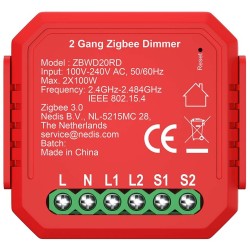 NEDIS chytrý duální spínač osvětlení/ 2x 100W/ připojení terminálu/ Zigbee 3.0/ Android/ iOS/ Nedis® SmartLife/ červený
