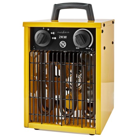 NEDIS průmyslový horkovzdušný ventilátor/ termostat/ spotřeba 2000 W/ 2 nastavení teploty/ IP24/ integ. úchyty/ žlutý