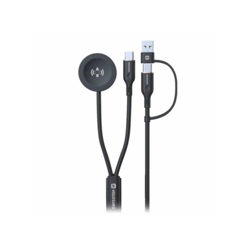 Swissten Magnetický Kabel 2v1 Pro Samsung Galaxy Watch A USB-C, USB-C (USB-A) 1.2 M Černý