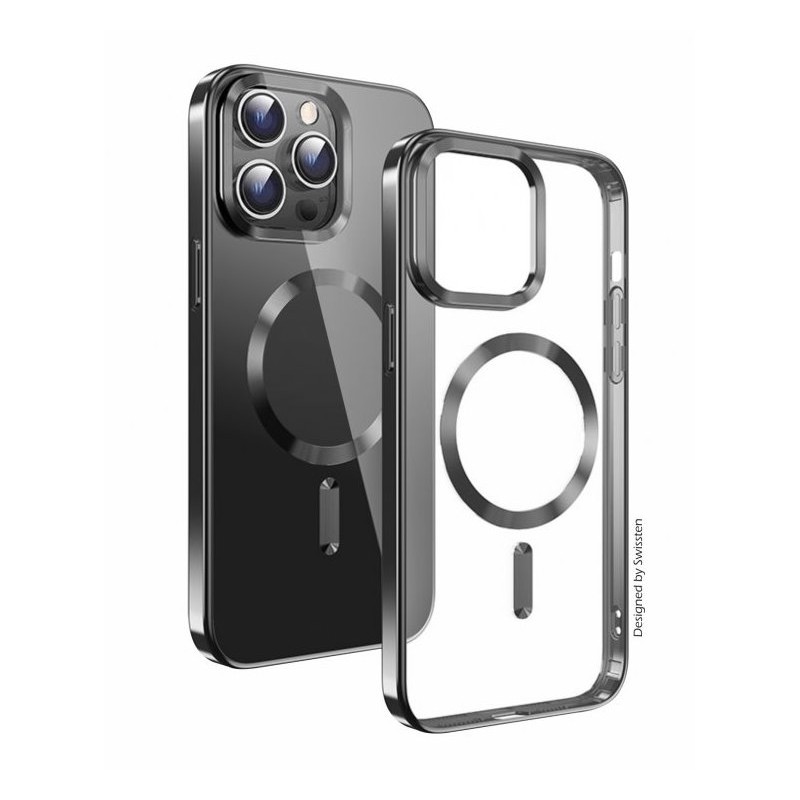 Swissten POUZDRO CLEAR JELLY MagStick METALLIC PRO IPHONE 15 PRO MAX ČERNÉ