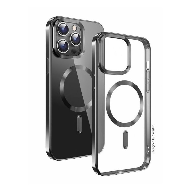Swissten POUZDRO CLEAR JELLY MagStick METALLIC PRO IPHONE 15 Plus ČERNÉ
