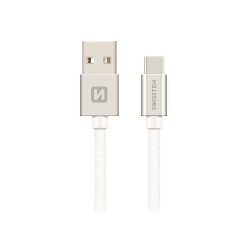Swissten Datový Kabel Textile Usb / Usb-C 2,0 M Stříbrný
