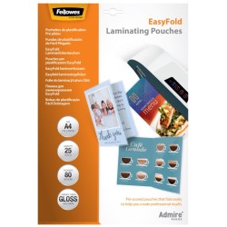 FELLOWES laminovací fólie/ formát A4/ 80 mic/ s rýhou uprostřed pro snadné složení/ lesklé/ 25 pack
