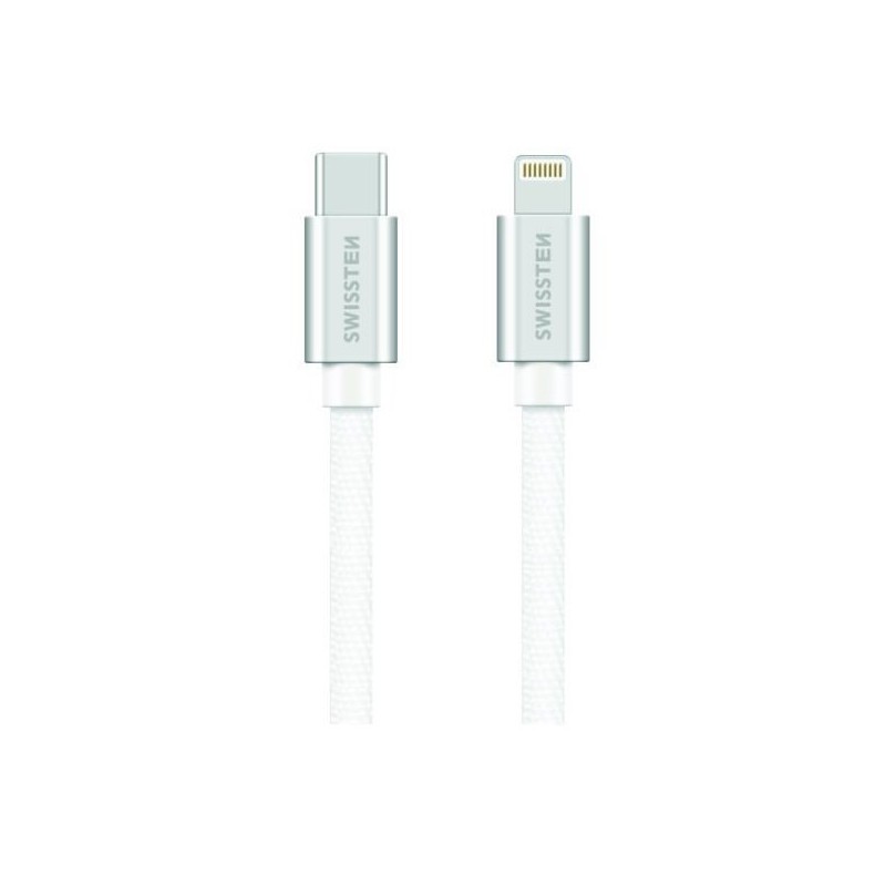 Swissten Datový Kabel Textile USB-C / Lightning Mfi 1,2 M Stříbrný
