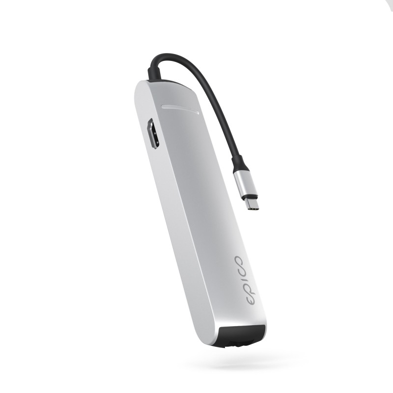 Epico 6v1 Slim Hub 8K s USB-C konektorem - stříbrná