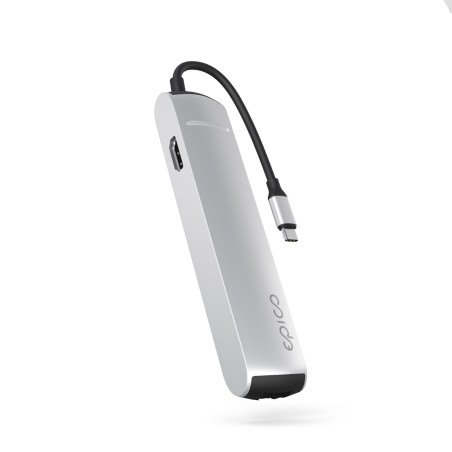Epico 6v1 Slim Hub 8K s USB-C konektorem - stříbrná