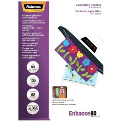 FELLOWES laminovací fólie/ formát A4/ 80 mic samolepící/ velikost 216x303 mm/ lesklé/ 100 pack