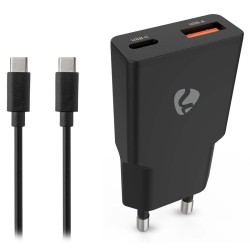 NEDIS síťová nabíječka/ 20 W/ PD 3.0/ rychlé nabíjení/ 1.5 / 2.0 / 2.22 / 3.0 A/ USB-A/ USB-C/ černá/ kabel 1,5m