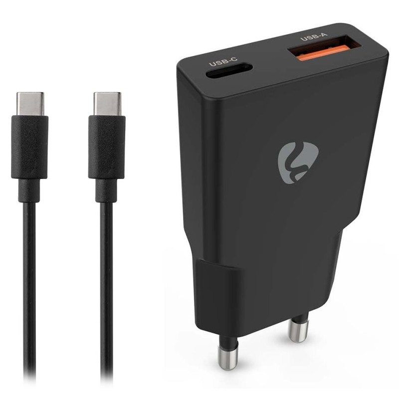 NEDIS síťová nabíječka/ 20 W/ PD 3.0/ rychlé nabíjení/ 1.5 / 2.0 / 2.22 / 3.0 A/ USB-A/ USB-C/ černá/ kabel 1,5m