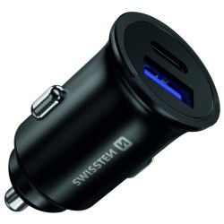 Swissten cl adaptér power delivery usb-c + quick charge 3.0 36w metal černý
