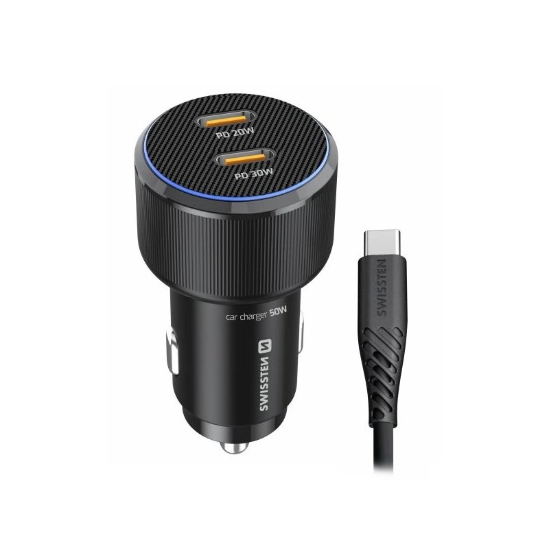Swissten Cl Adaptér 2x USB-C PD, 50W Černý + Kabel USB-C / USB-C, 1 M