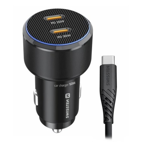 Swissten Cl Adaptér 2x USB-C PD, 50W Černý + Kabel USB-C / USB-C, 1 M